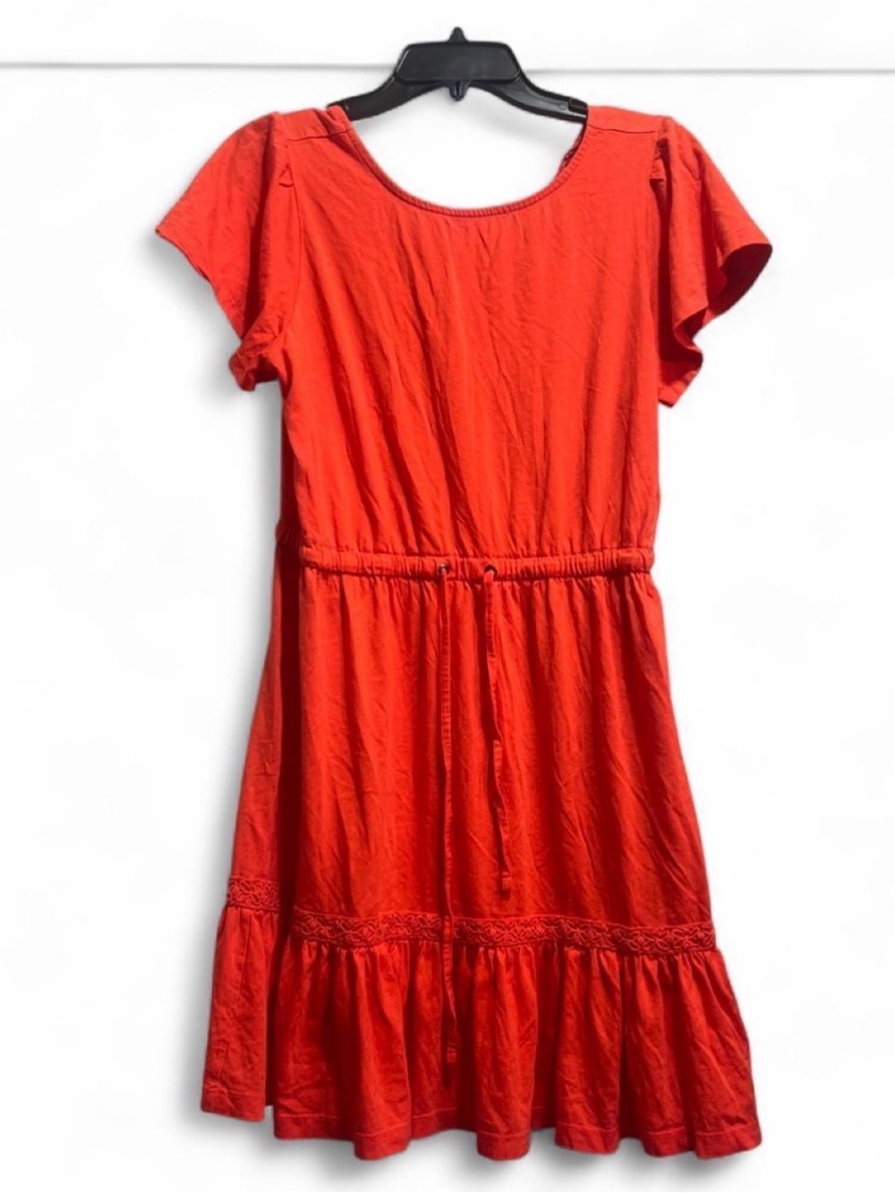 Nautica Vibrant Red Short Sleeve Tiered Cotton Dress